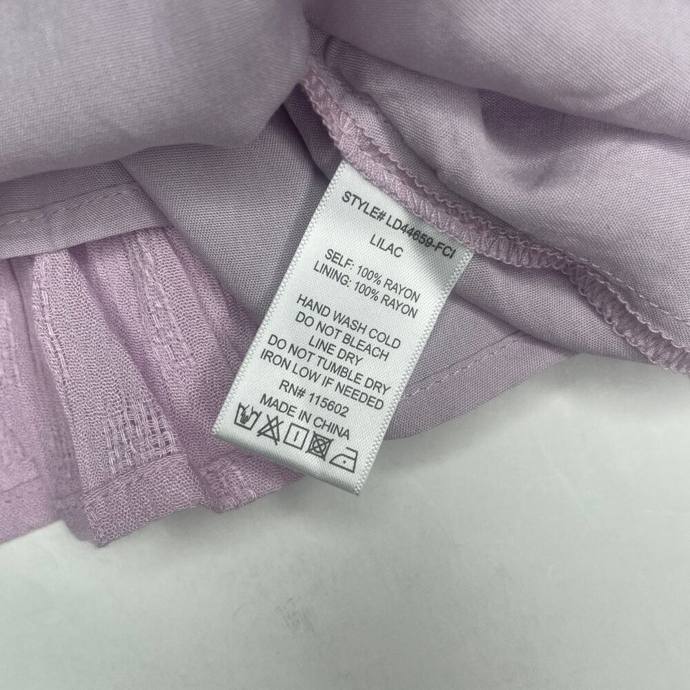 Lush Lilac Tie Front Cutout Mini Dress M Textured Balloon Sleeve Tiered Lavender - Picture 11 of 12